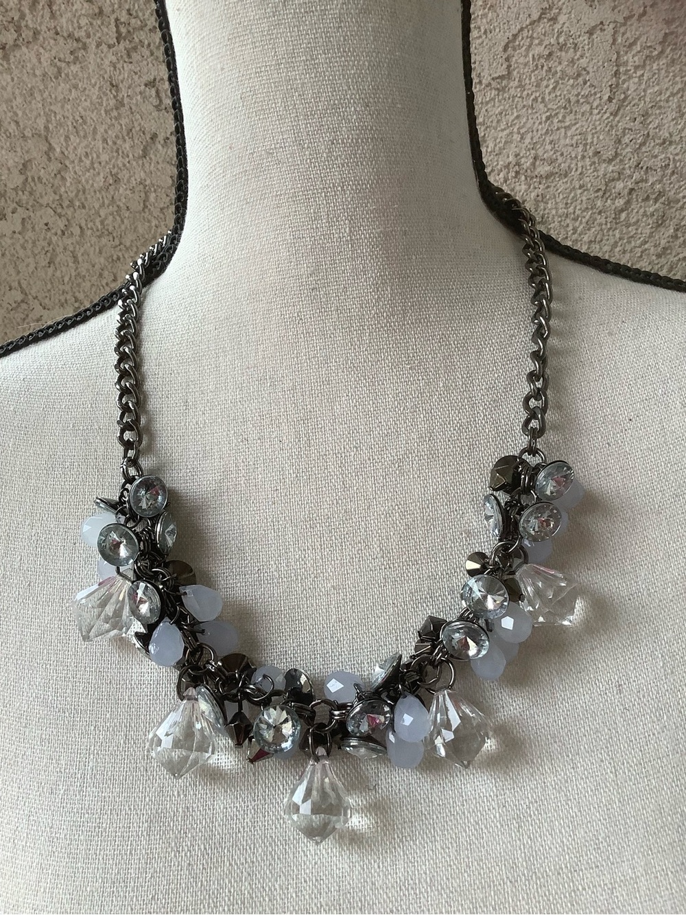 Gunmetal Crystal Cluster 18” Necklace